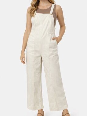 Chelsea & Violet Cream Wide Leg Jumpsuit Overalls Cotton Stretch Size M